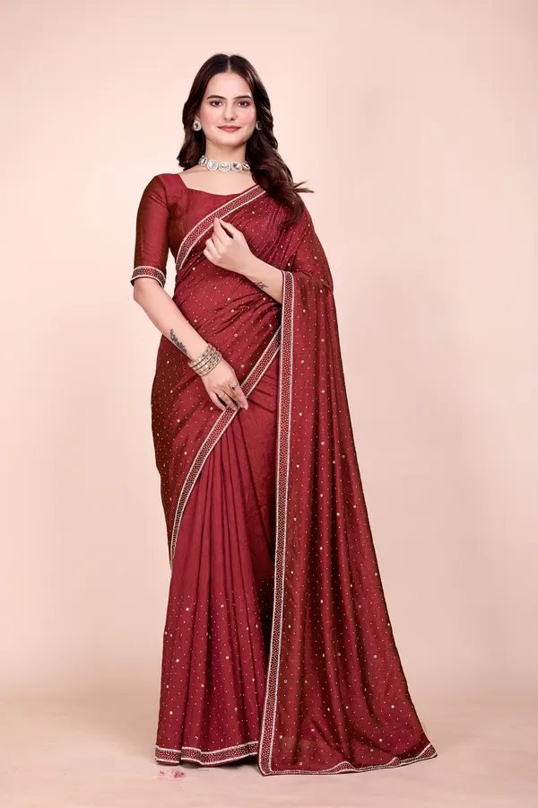 Red_Silk_Stone_Work_Saree_For_Women