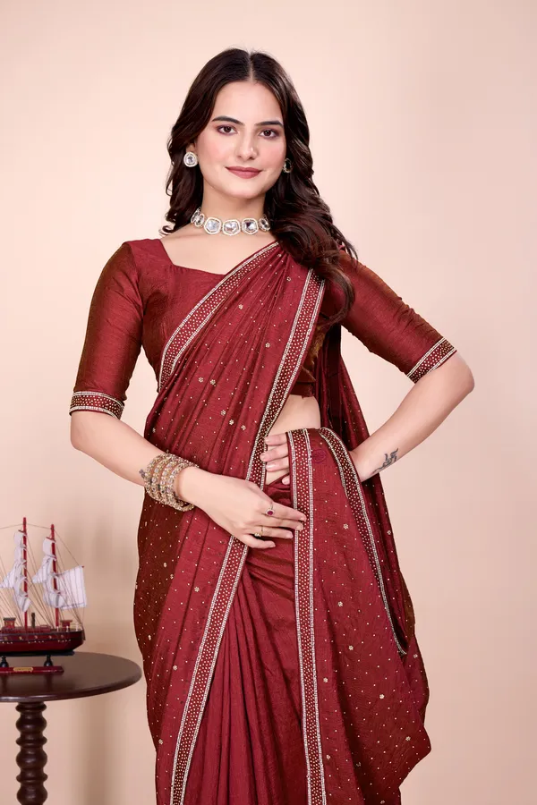 Red_Silk_Stone_Work_Saree_For_Women
