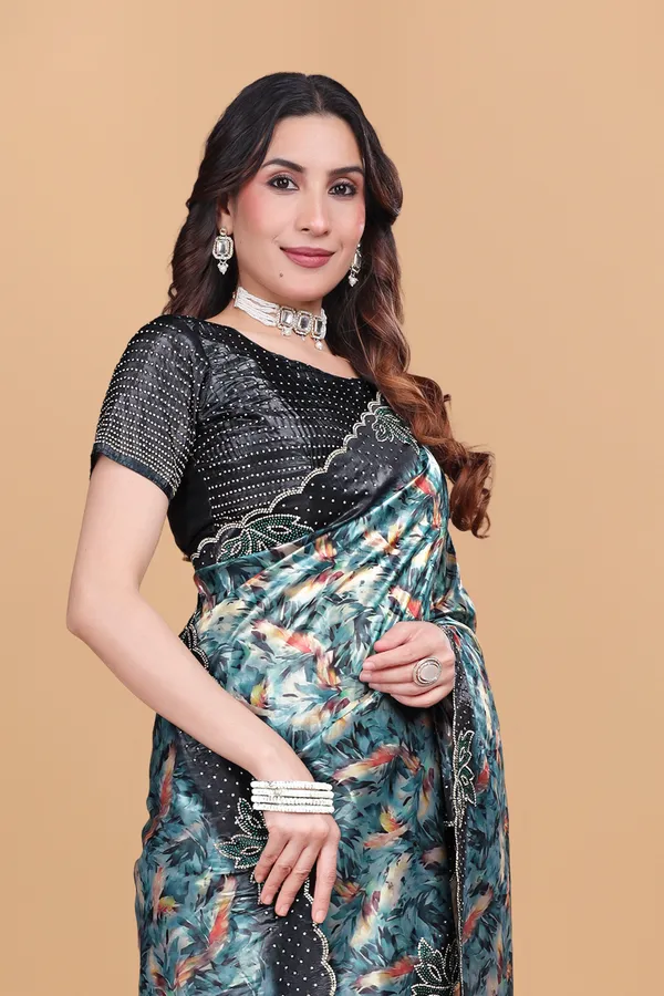 Sky_Blue_Satin_Printed_With_Stone_Work_Saree_For_Women