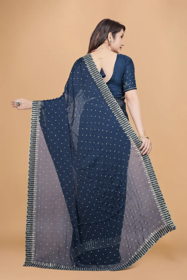 Teal_Blue_Georgette_Stone_Work_Saree_For_Women