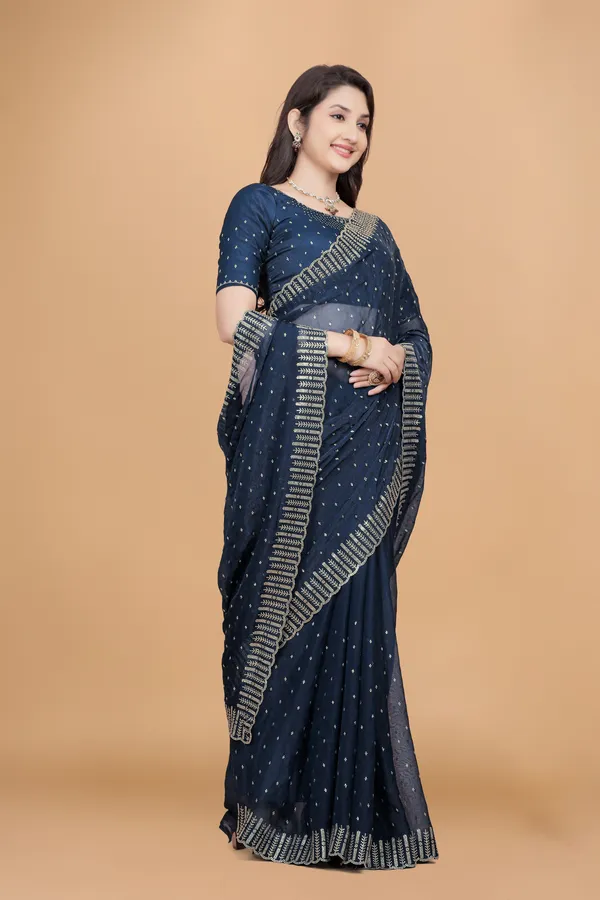 Teal_Blue_Georgette_Stone_Work_Saree_For_Women