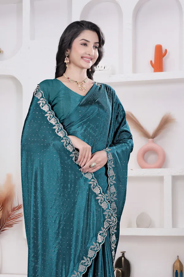 Teal_blue_Crepe_Swarovski_Work_Saree_for_Women