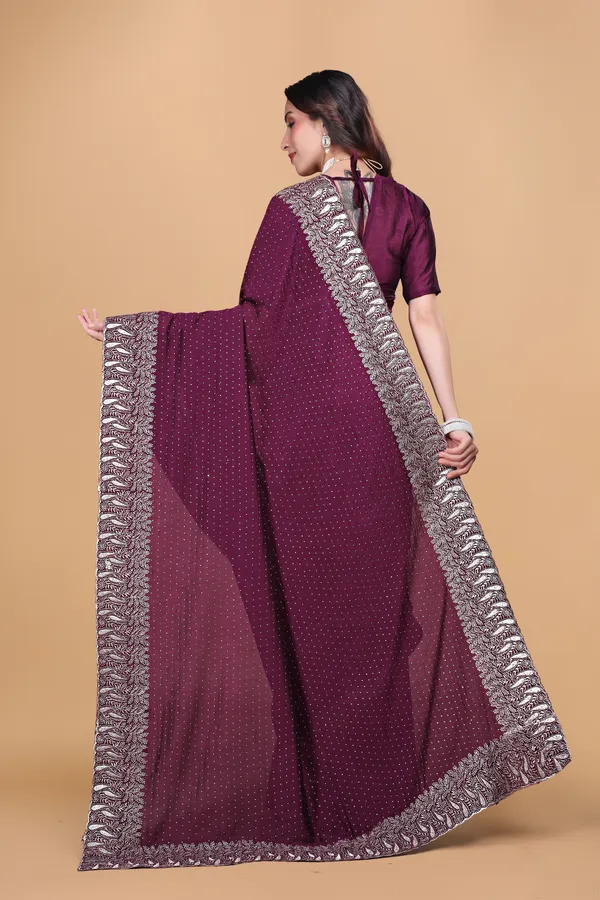 Wine_Chiffon_Swarovski_Embroidery_Work_Saree_For_Women