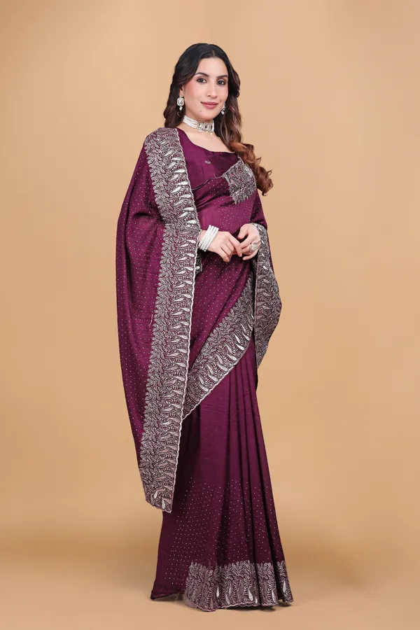 Wine_Chiffon_Swarovski_Embroidery_Work_Saree_For_Women