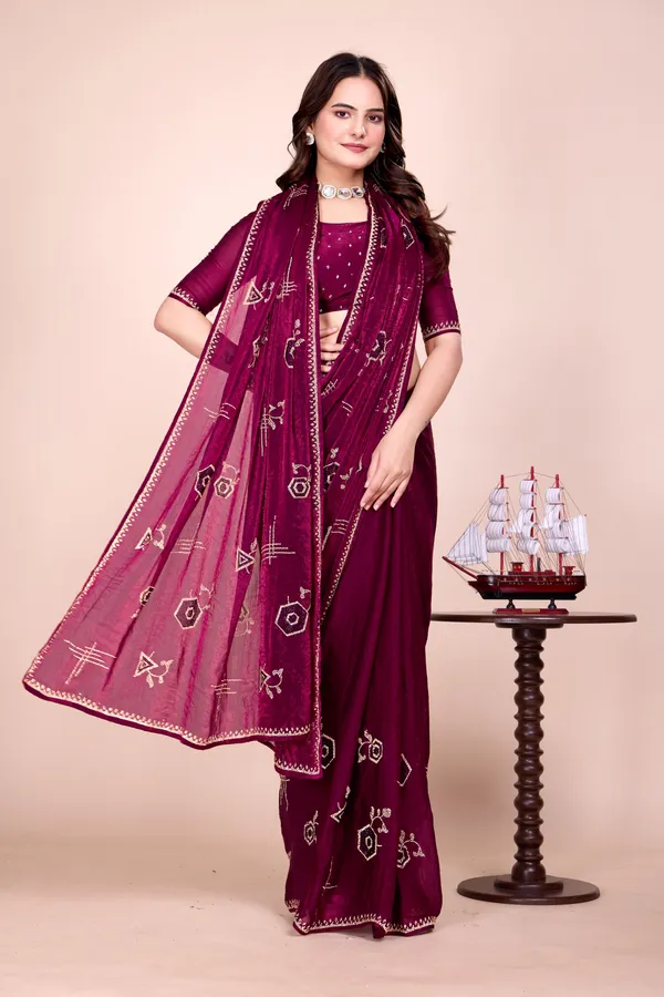 Wine_Fendi_Satin_Stone_Work_Saree_For_Women