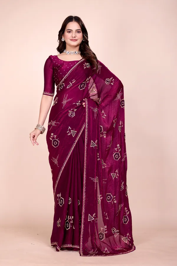 Wine_Fendi_Satin_Stone_Work_Saree_For_Women