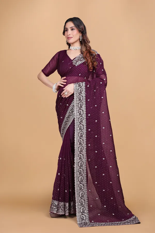 Wine_Silk_Embroidery_Work_Saree_For_Women