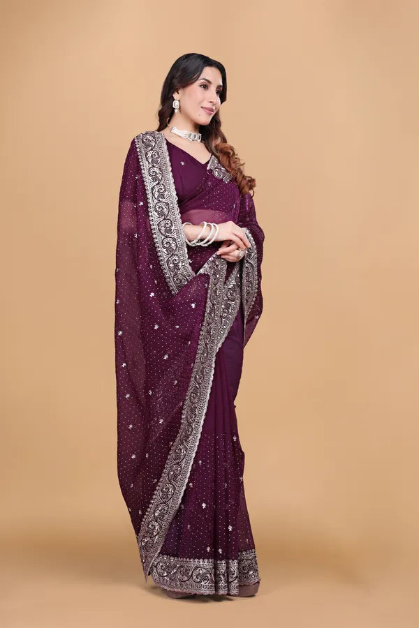 Wine_Silk_Embroidery_Work_Saree_For_Women