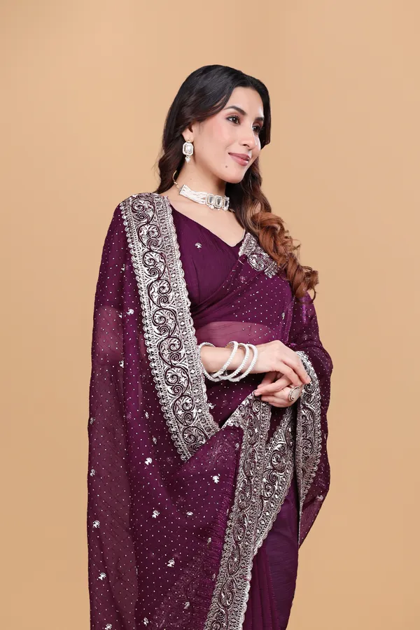 Wine_Silk_Embroidery_Work_Saree_For_Women