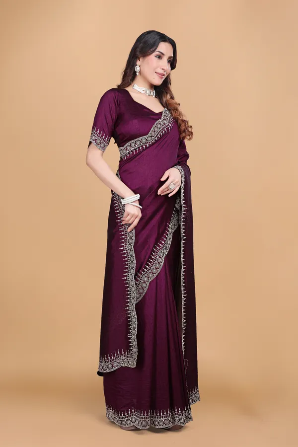 Wine_Silk_Stone_Border_With_Swarovski_Work_Saree_For_Women