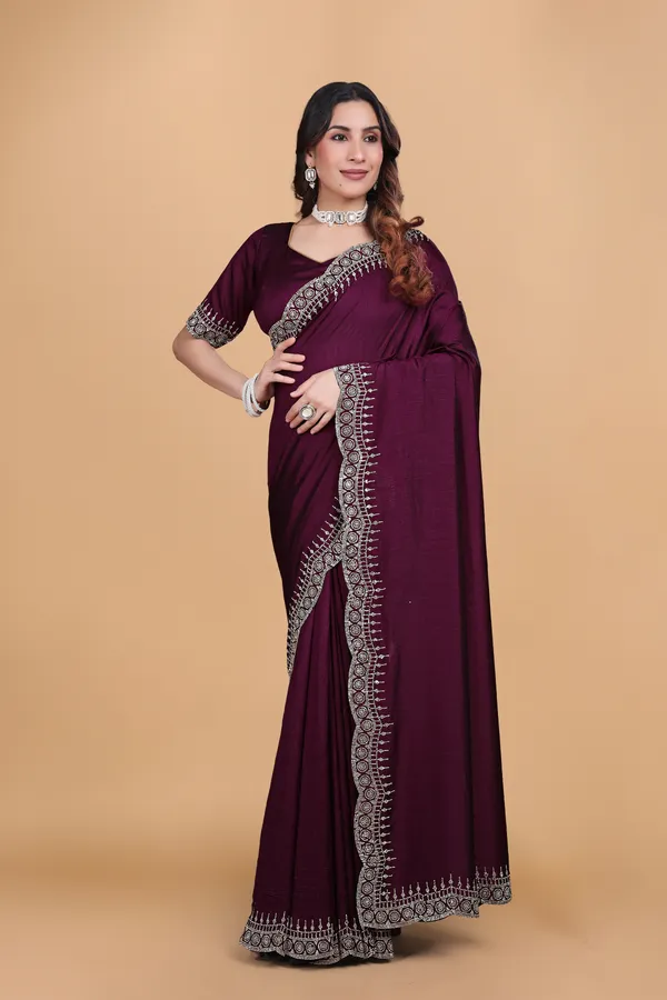Wine_Silk_Stone_Border_With_Swarovski_Work_Saree_For_Women