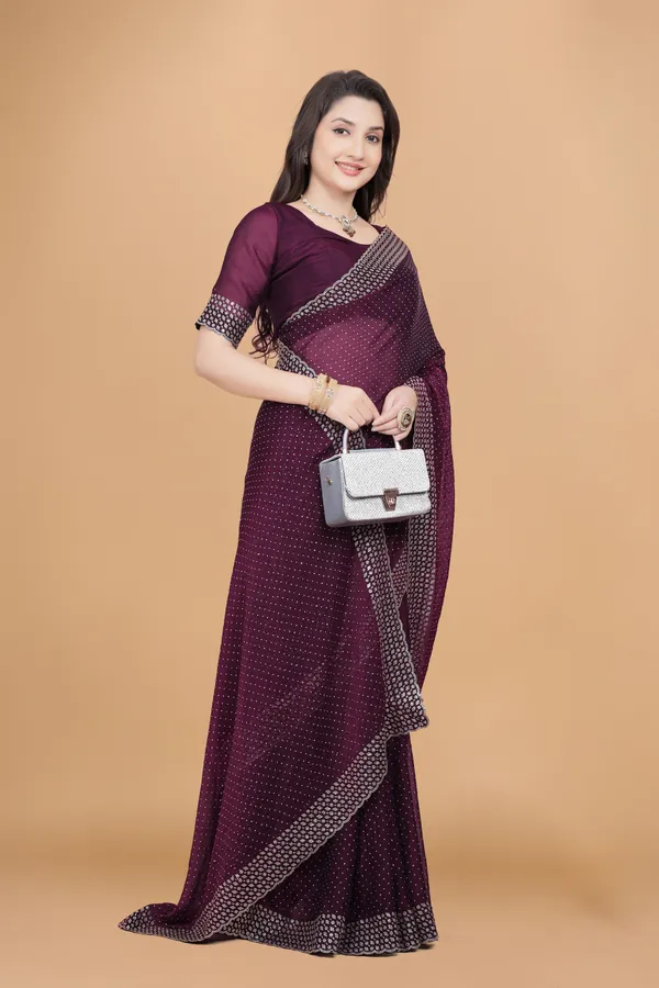 Wine_Silk_Stone_Work_Saree_For_Women