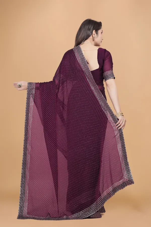 Wine_Silk_Stone_Work_Saree_For_Women