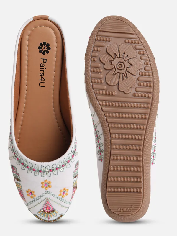 White_Embellished_Embroidered_Canvas_Slip_On_Flats_For_Women