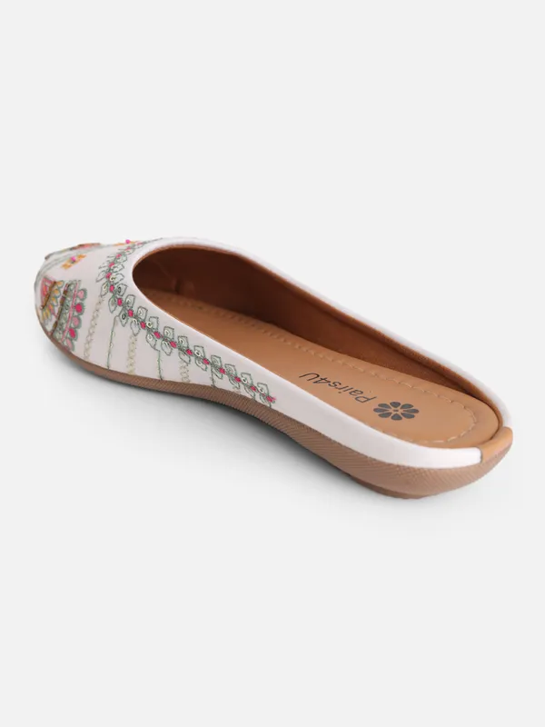 White_Embellished_Embroidered_Canvas_Slip_On_Flats_For_Women