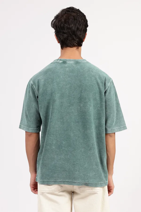 Green_Cotton_Textured_T-Shirt_For_Men_-_Oversized_Fit