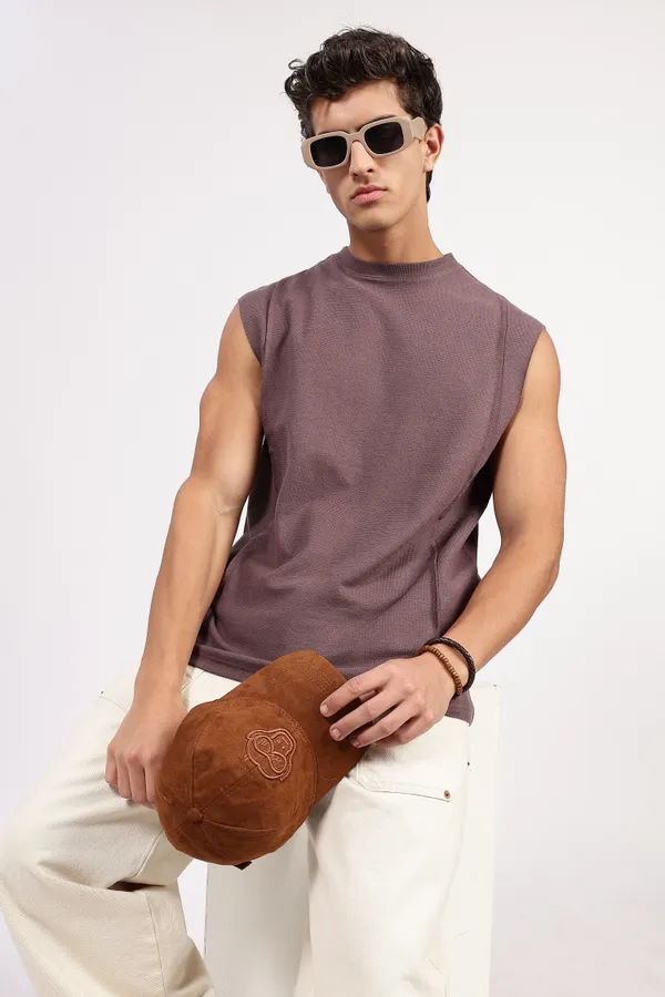 Mauve_Cotton_Sleeveless_Textured_T-Shirt_For_Men