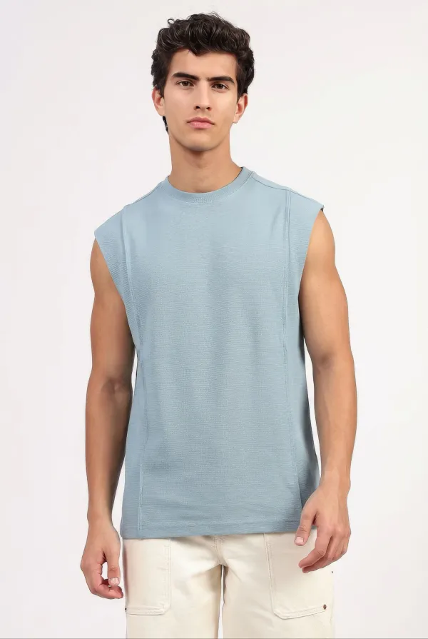 Light_Blue_Cotton_Sleeveless_Textured_T-Shirt_For_Men