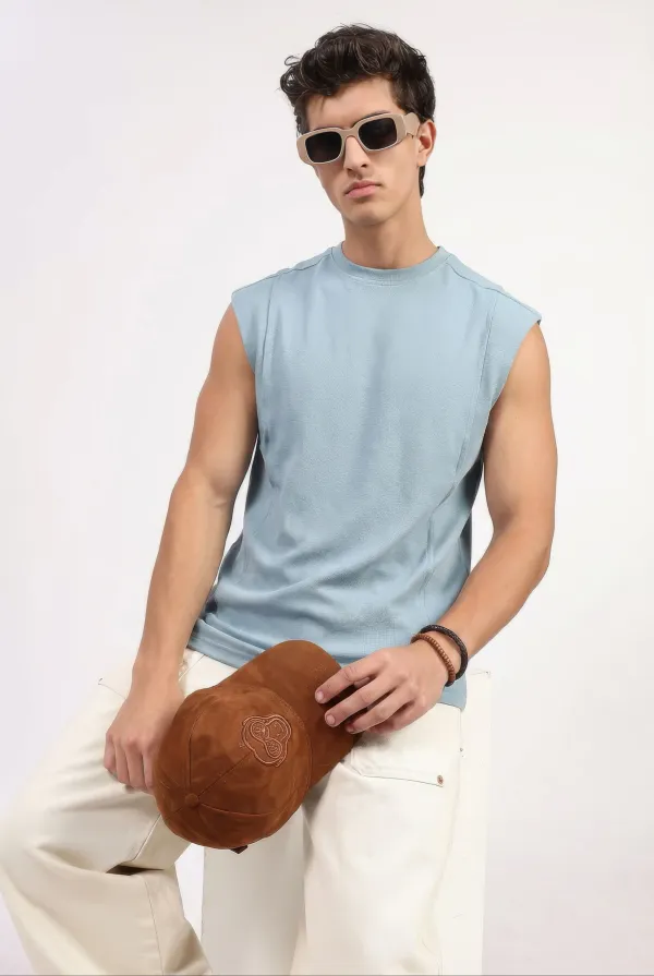 Light_Blue_Cotton_Sleeveless_Textured_T-Shirt_For_Men