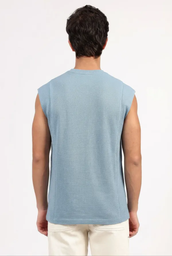 Light_Blue_Cotton_Sleeveless_Textured_T-Shirt_For_Men