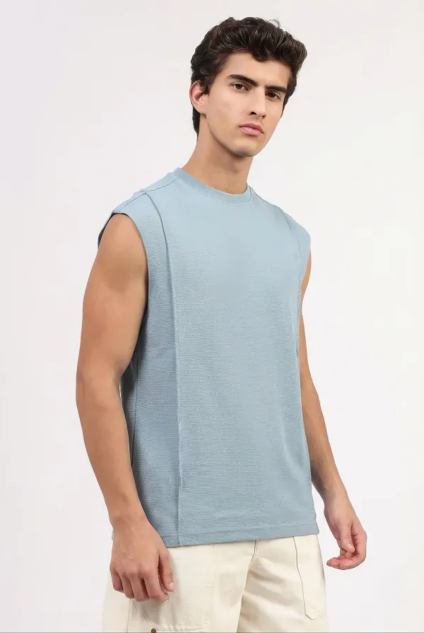 Light_Blue_Cotton_Sleeveless_Textured_T-Shirt_For_Men