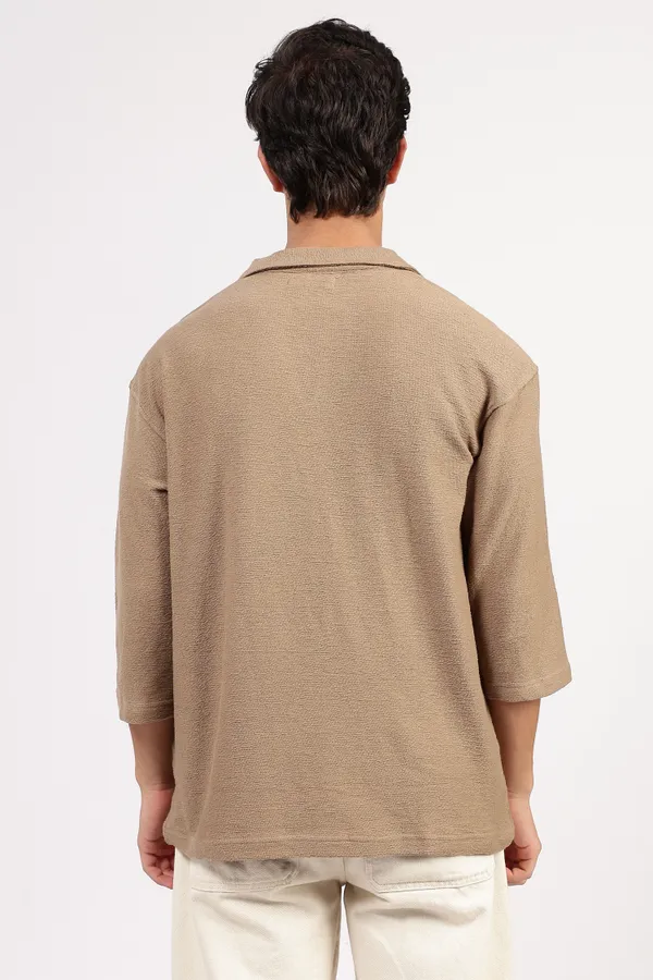 Taupe_Cotton_Textured_Polo_Shirt_For_Men_-_Oversized_Fit