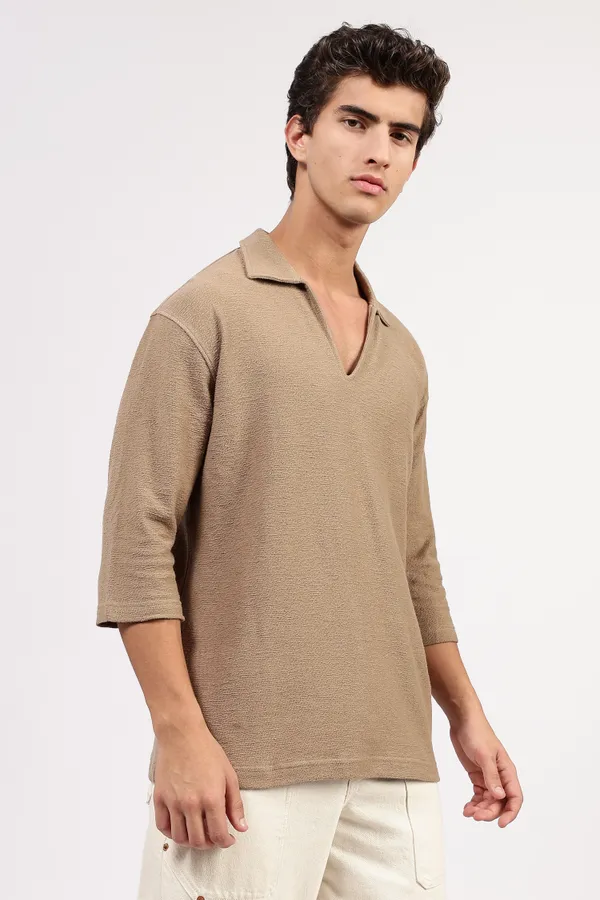 Taupe_Cotton_Textured_Polo_Shirt_For_Men_-_Oversized_Fit