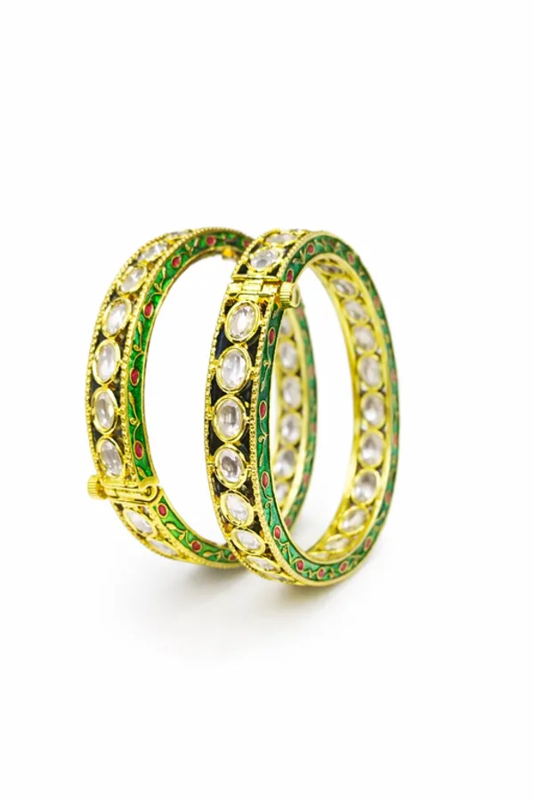 Silver_Brass_With_Kundan_Polki_Bangles_For_Women