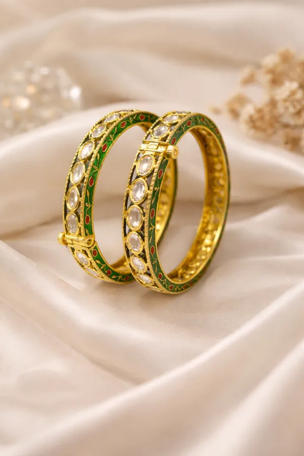 Silver_Brass_With_Kundan_Polki_Bangles_For_Women