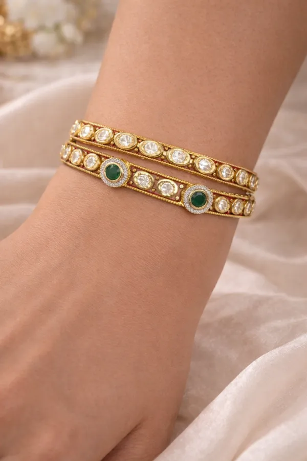 Silver_Brass_With_Kundan_Polki_Bangles_For_Women