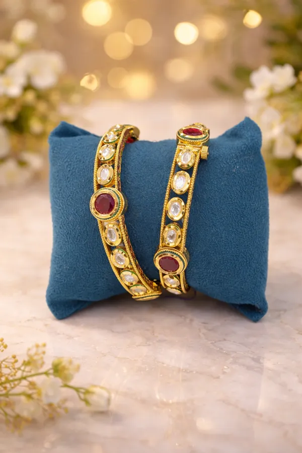 Silver_Brass_With_Kundan_Polki_Bangles_For_Women