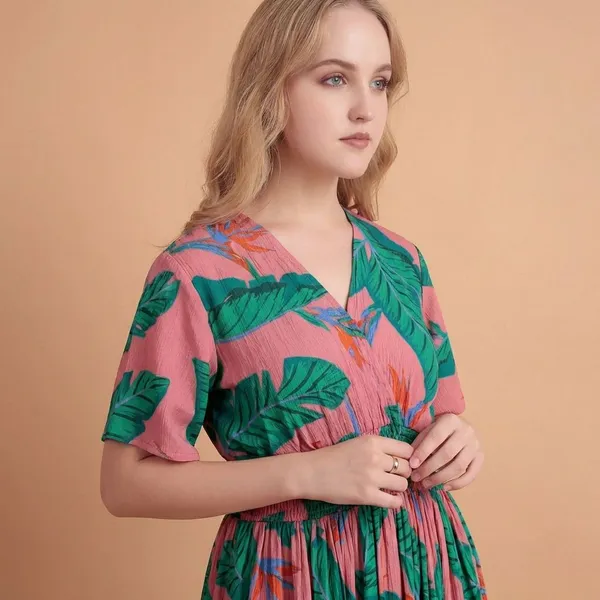 Pink_And_Green_Rayon_Premium_Midi_Dress_For_Women