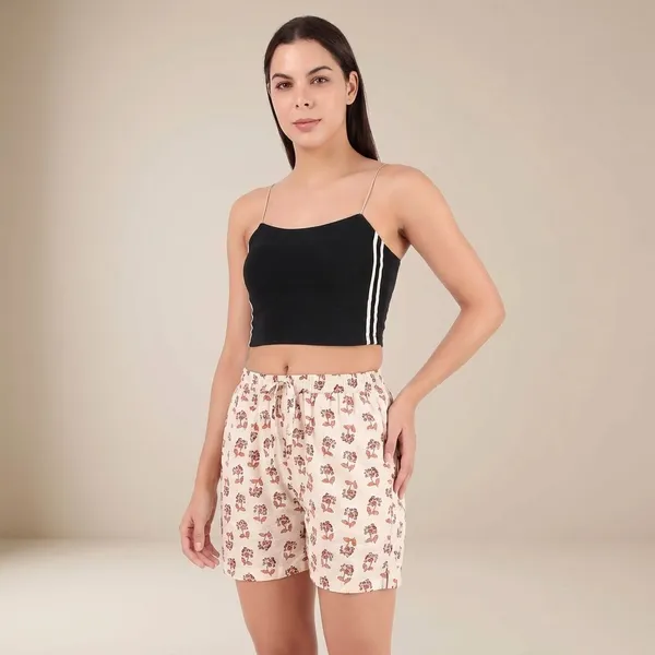 Cream_And_Brown_Rayon_Premium_Shorts_For_Women
