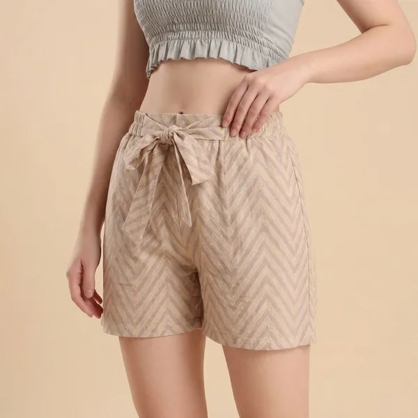 Cream_And_Peach_Cotton_Premium_Shorts_For_Women
