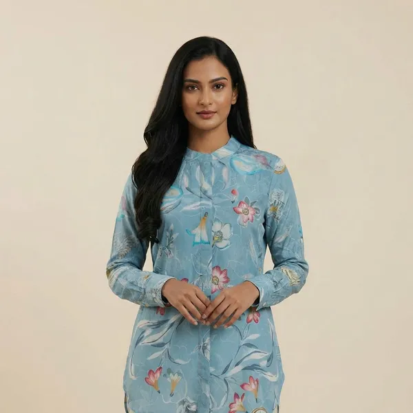 Aqua_Blue_Rayon_Premium_Shirt_For_Women