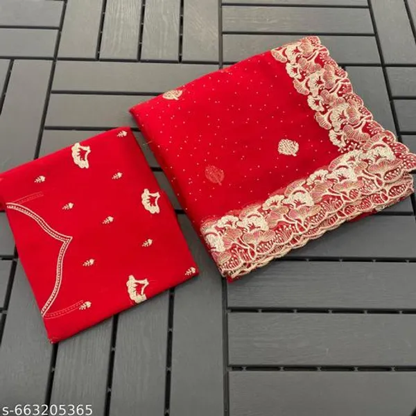 Red_Embroidered_Party_Wear_Shimmer_Saree_With_Blouse_For_Women