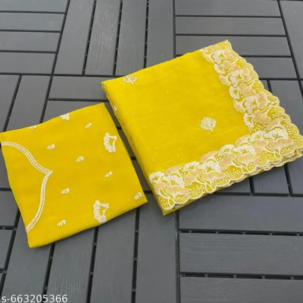Yellow_Embroidered_Party_Wear_Shimmer_Saree_With_Blouse_For_Women
