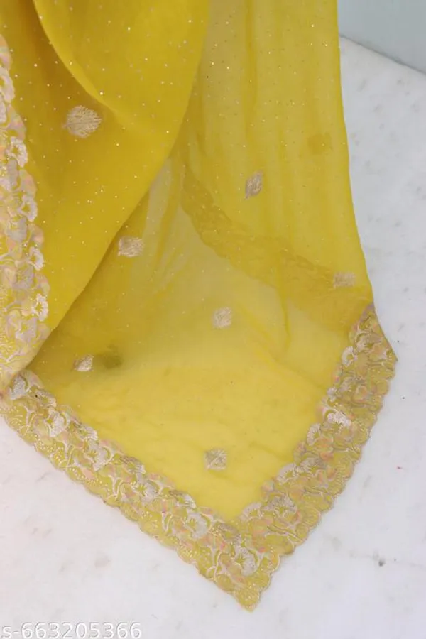 Yellow_Embroidered_Party_Wear_Shimmer_Saree_With_Blouse_For_Women