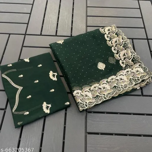Green_Embroidered_Party_Wear_Shimmer_Saree_With_Blouse_For_Women