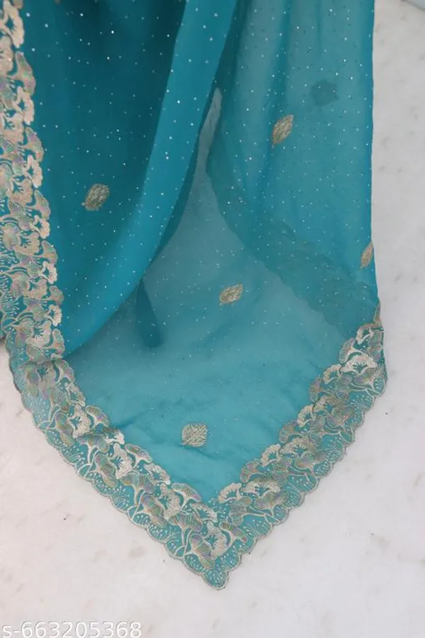 Teal_Embroidered_Party_Wear_Shimmer_Saree_With_Blouse_For_Women