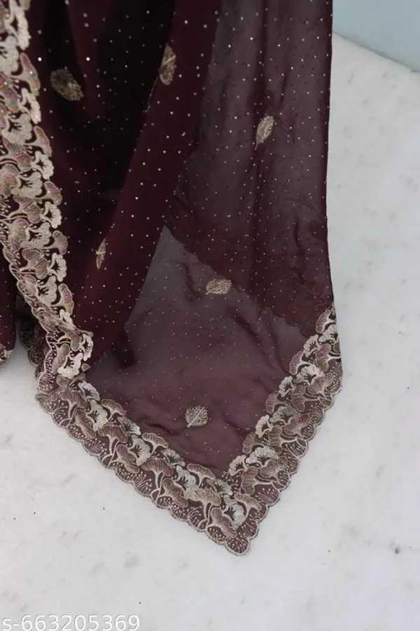Brown_Embroidered_Party_Wear_Shimmer_Saree_With_Blouse_For_Women