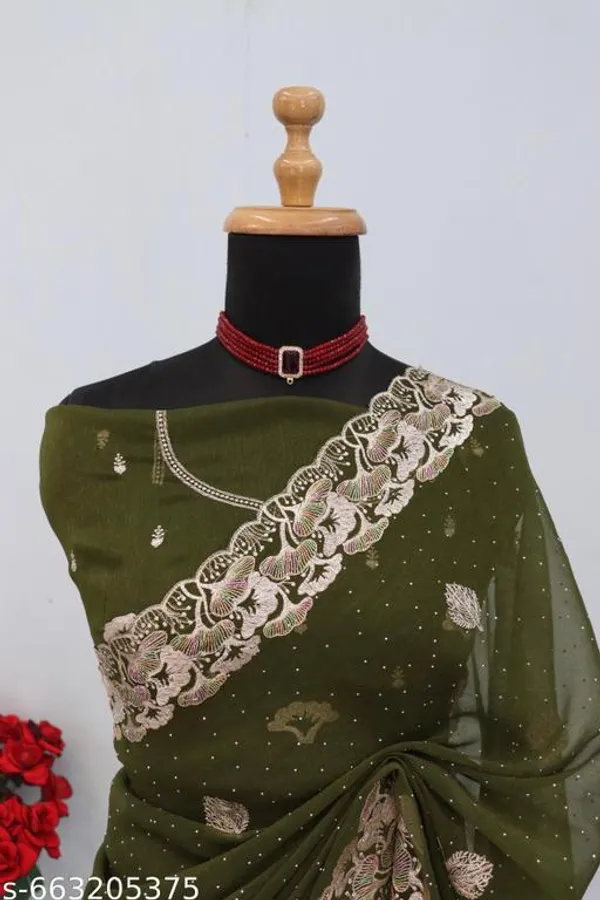 Mehendi_Embroidered_Party_Wear_Shimmer_Saree_With_Blouse_For_Women