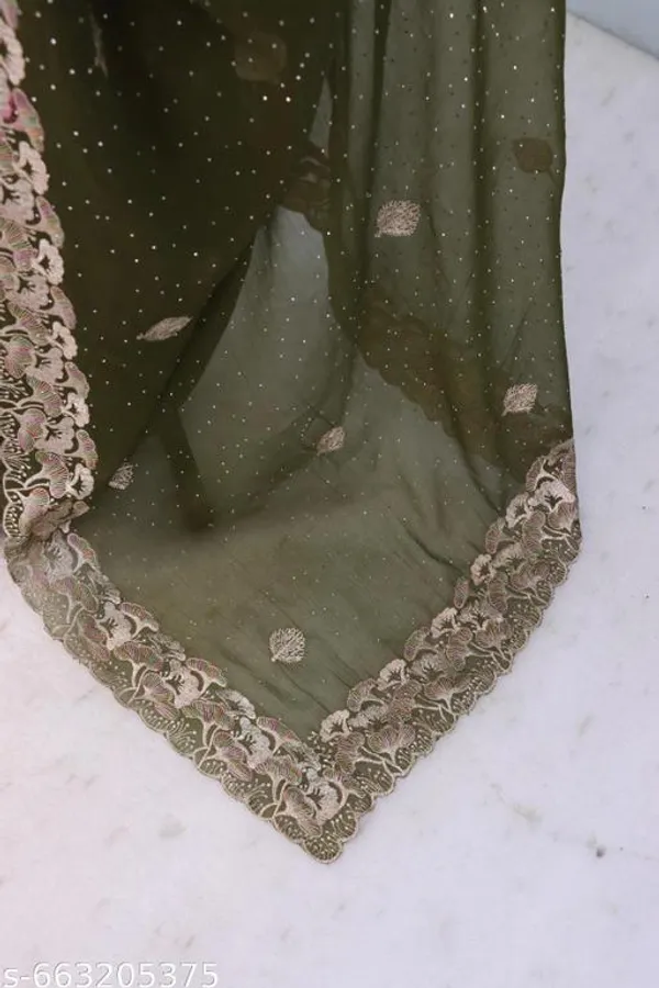 Mehendi_Embroidered_Party_Wear_Shimmer_Saree_With_Blouse_For_Women