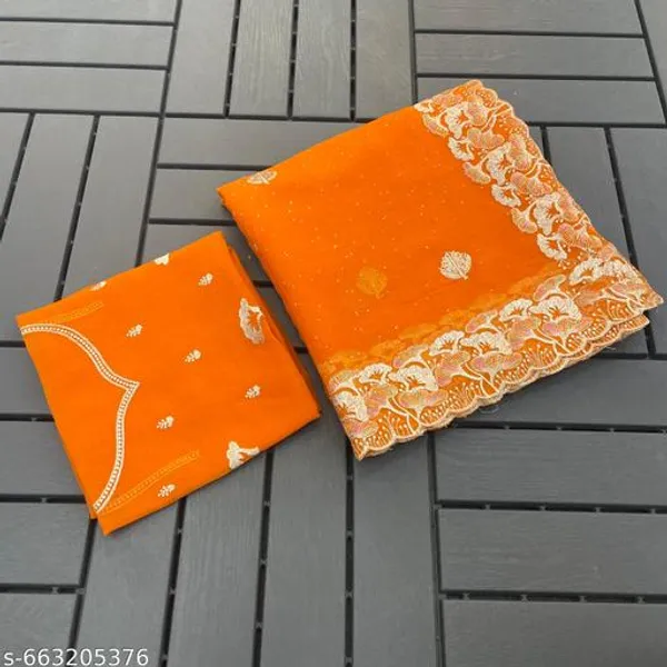 Orange_Embroidered_Party_Wear_Shimmer_Saree_With_Blouse_For_Women