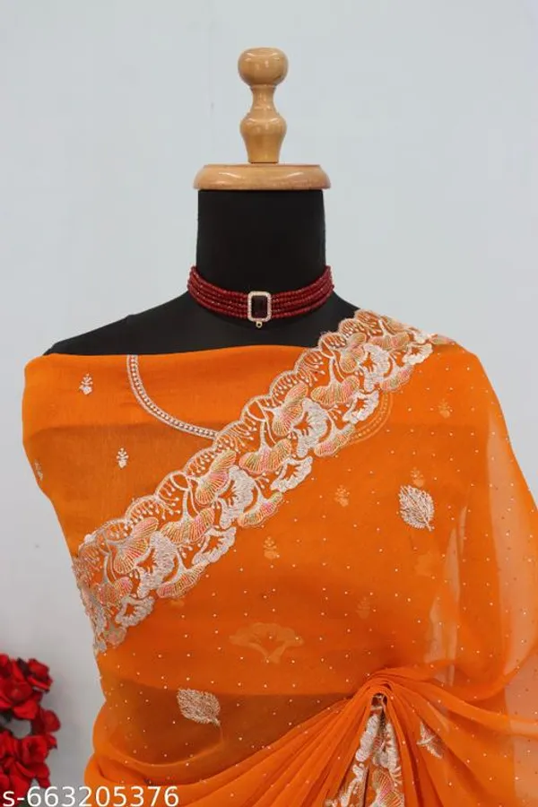 Orange_Embroidered_Party_Wear_Shimmer_Saree_With_Blouse_For_Women