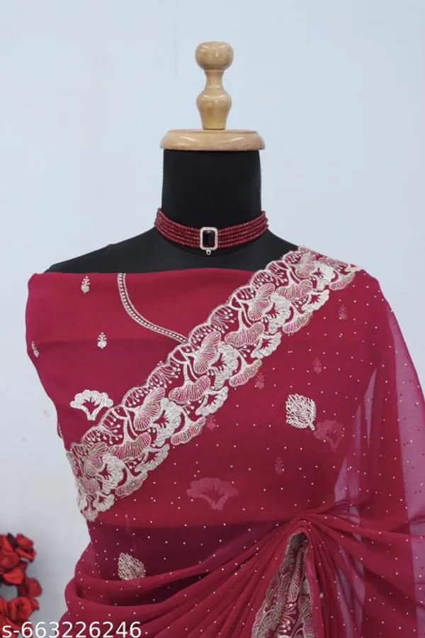 Maroon_Embroidered_Party_Wear_Shimmer_Saree_With_Blouse_For_Women