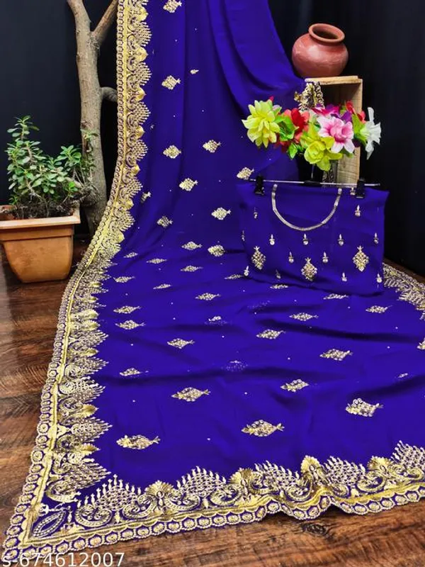 Royal_Blue_Embroidered_Bollywood_Georgette_Saree_For_Women