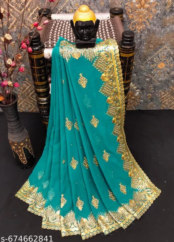 Teal_Embroidered_Bollywood_Georgette_Saree_For_Women