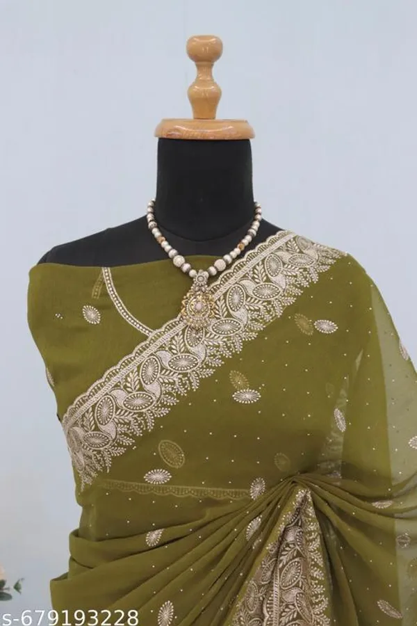 Mehendi_Embroidered_Party_Wear_Shimmer_Saree_With_Blouse_For_Women