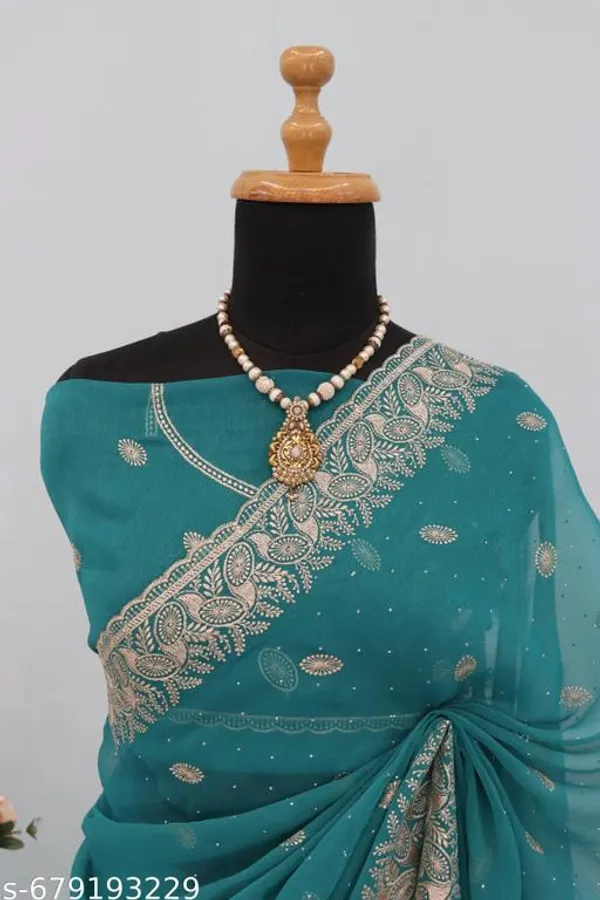 Teal_Embroidered_Party_Wear_Shimmer_Saree_With_Blouse_For_Women